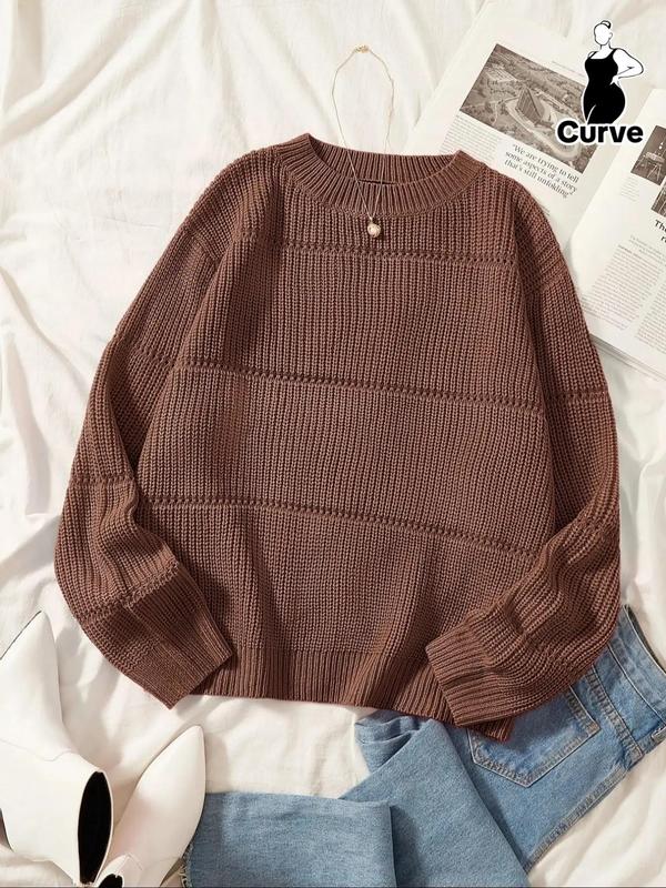  Solid Color Drop Shoulder Sweater, Casual Long Sleeve Round Neck Jumper for Fall & Winter, Gift Set, Women's Clothing for Daily Wear Vintage Clothing