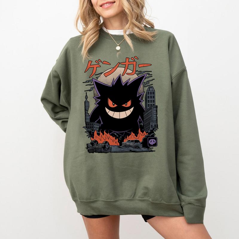 Gengar SWEATSHIRTS | Dark Ghost Kaiju Japanese Style SWEATSHIRTS | Japanese Anime Movie Film Nerd Gaming Novelty Funny Unisex Sweatshirts