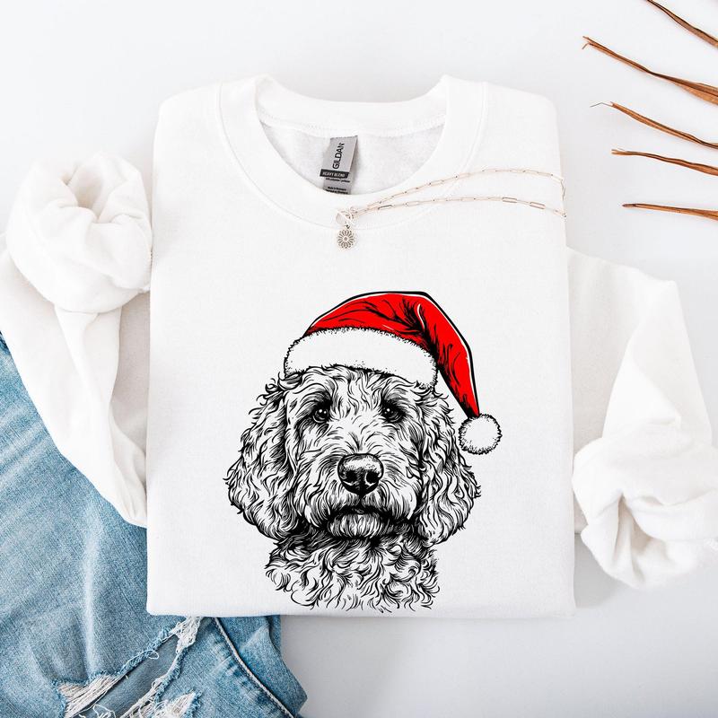 Goldendoodle, Santa, Dog, Christmas, Dog Lover, Pet Sweatshirt, Crew Neck, Women's, Crewneck