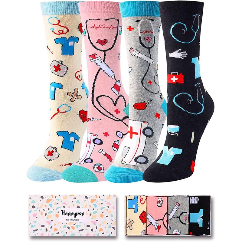 HAPPYPOP 4 Pairs Nurse Socks Women Medical Socks CNA Socks Doctor Socks, Nurse Student Gifts Medical Assistant Gifts Doctor Gifts CNA Gifts RN Gifts For Nurses