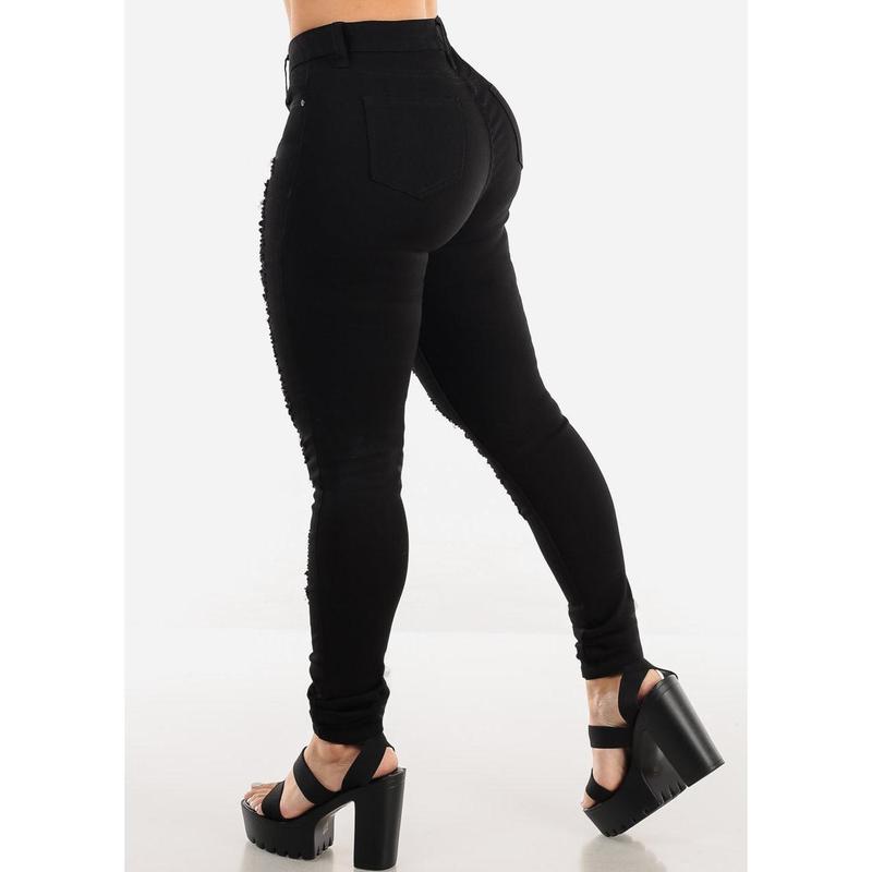 Black High Waist Distressed Stretchy Skinny Jeans