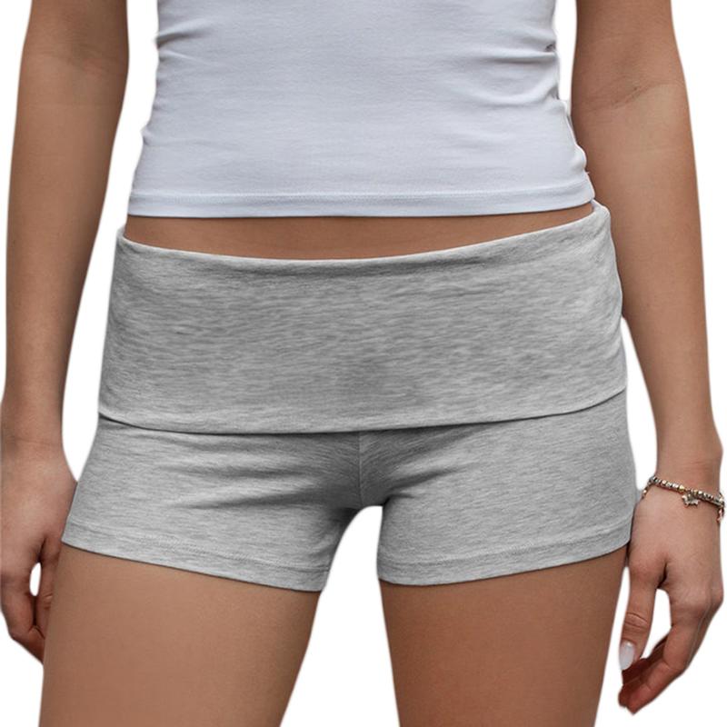 Women's Summer Slim Yoga Shorts Casual Solid Color Fold Over Low Waist Lounge Shorts Womenswear Bottom