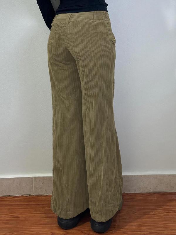 Women's Plain Button Fly Corduroy Pants, Casual Wide Leg Trousers for Daily Wear, Ladies Bottoms for All Seasons