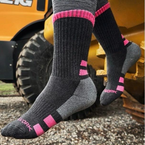 About Work Pink Cotton Crew Length Work Sock Womenswear Comfort