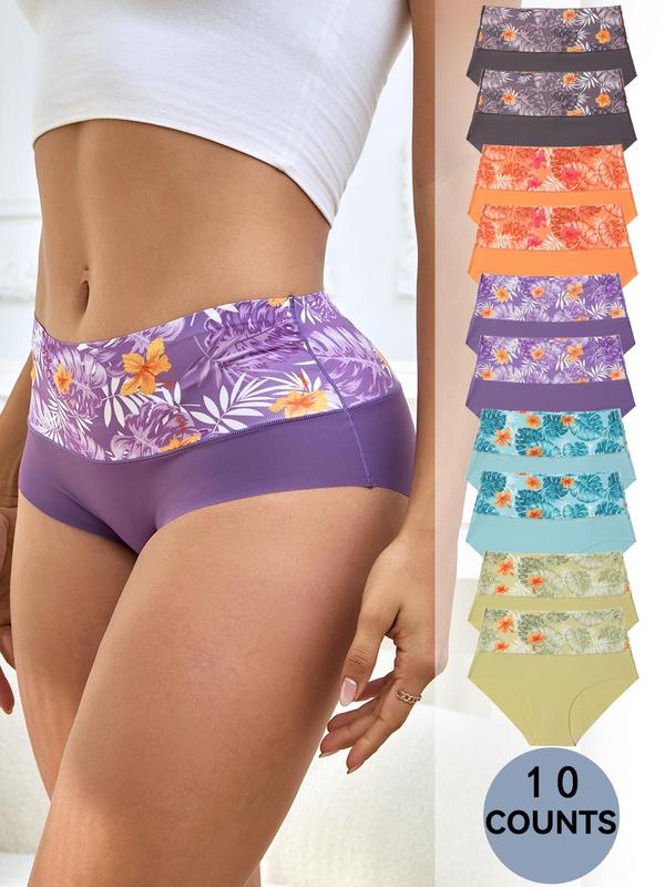 Women's Colorblock & Tropical Print Boyshorts, Soft Comfy Breathable Seamless Panty for Daily Wear, Ladies Underwear for All Seasons