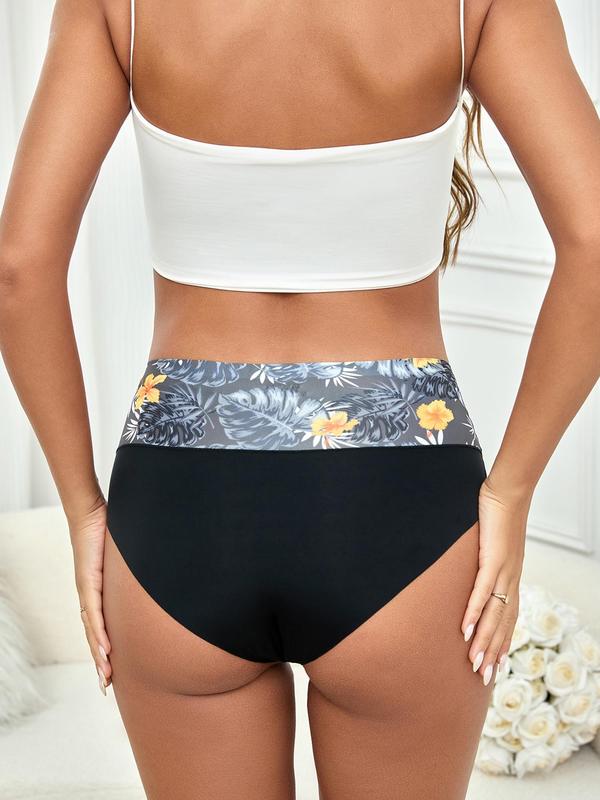 Women's Colorblock & Tropical Print Boyshorts, Soft Comfy Breathable Seamless Panty for Daily Wear, Ladies Underwear for All Seasons