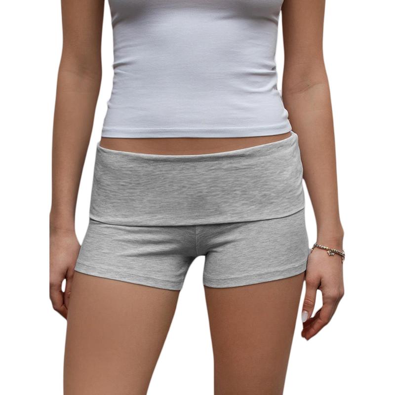 Women's Summer Slim Yoga Shorts Casual Solid Color Fold Over Low Waist Lounge Shorts Womenswear Bottom