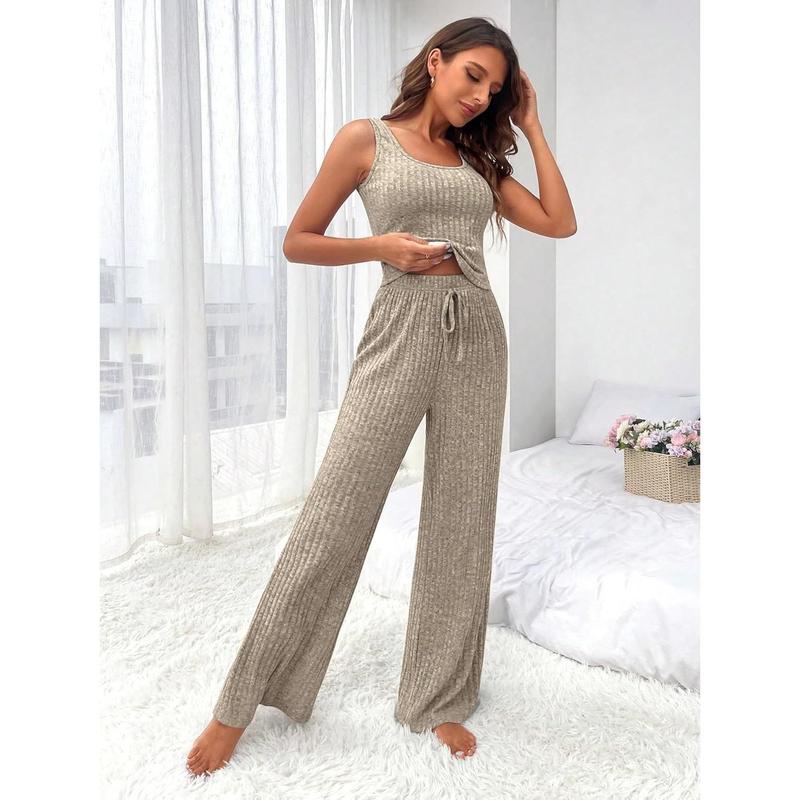 Lounge Sets 3 Piece Pajamas Set Open Front Cardigan Tank Tops Pants Loungewear Nightwear Soft