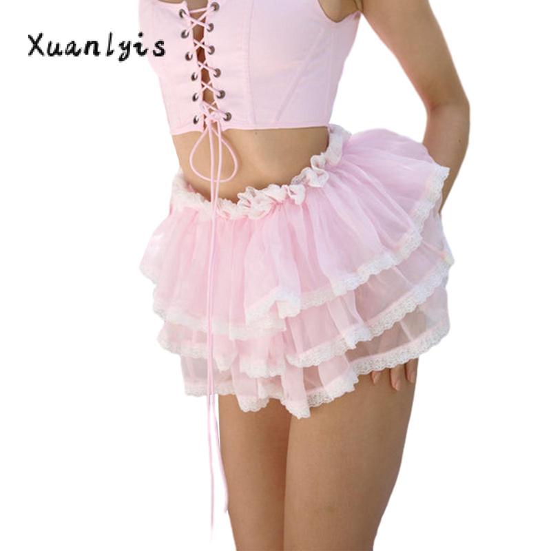 Women Mini Skirt, Elastic High Waist Layered Skirt Summer Lace Trim A-line Skirt for Party Womenswear Bottom Feminine Light