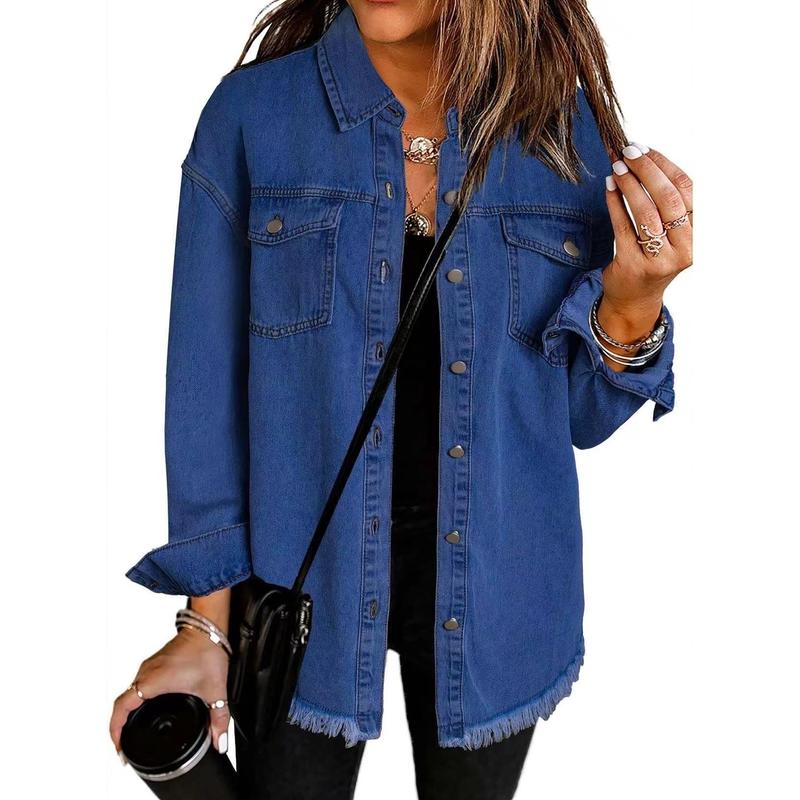 New Washed Denim Shirt Jacket for Women Autumn and Winter Personalized Street Style Frayed Hem Coat for Women Womenswear Tops