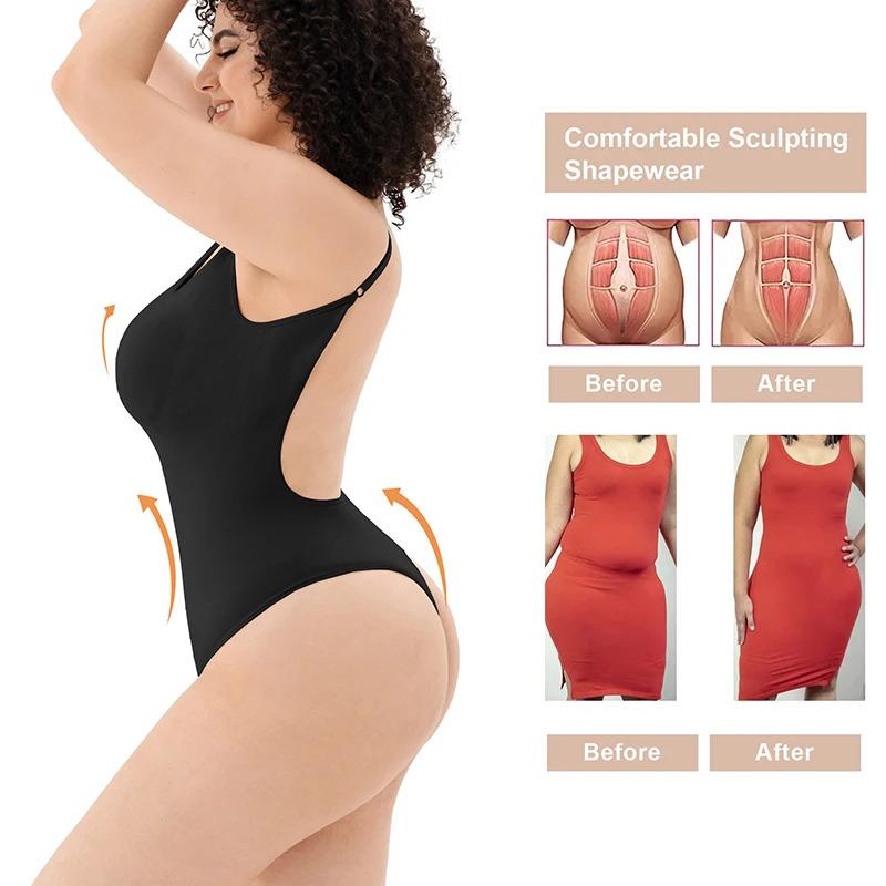 Backless Bodysuit Women Tummy Control Shapewear Seamless Sculpting Thongs Body Shaper Low Back Tank Top Summer Leotard