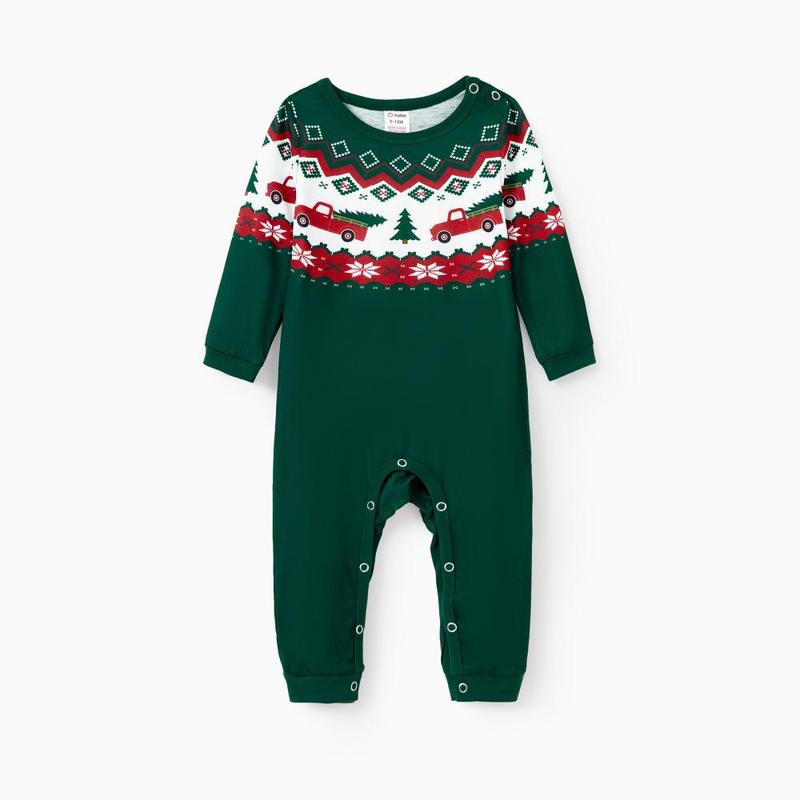 PatPat Green Christmas Tree Pajamas Matching Family Outfits (Long Sleeves)