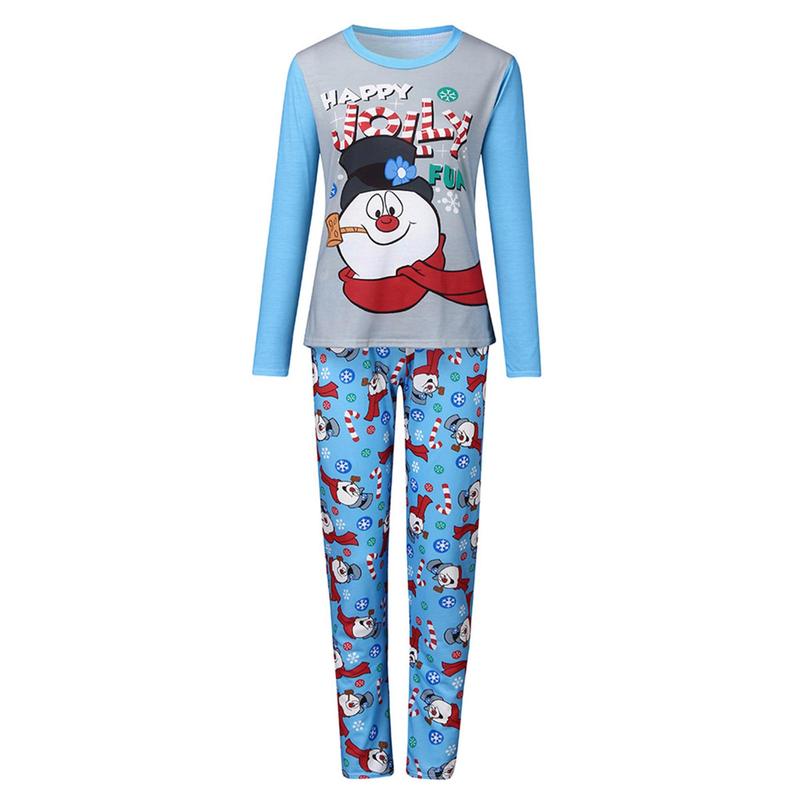 Matching Christmas Pajamas For Family, Cartoon Snowman Pattern Long Sleeve Tops+Long Pants Womenswear Casual