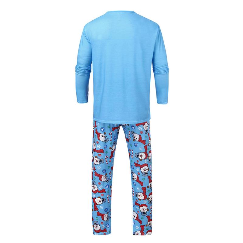 Matching Christmas Pajamas For Family, Cartoon Snowman Pattern Long Sleeve Tops+Long Pants Womenswear Casual