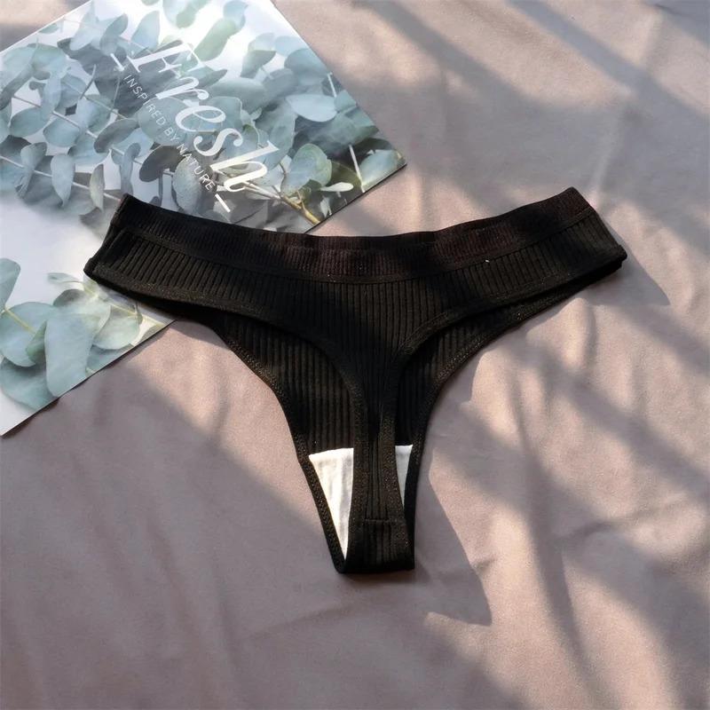 3 Pcs Seamless Ladies Ribbed Cotton Thong Simple Women's Low Waist Bikini Briefs Sports Girls Underwear Plus Size