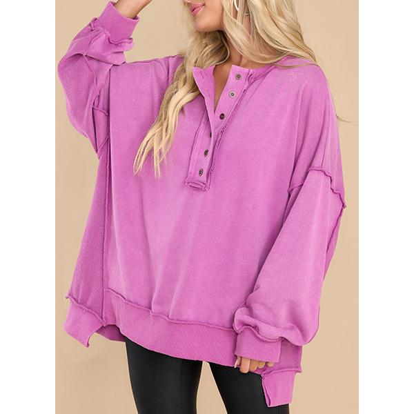 EVALESS Women's Oversized Sweatshirt Casual Long Sleeve Button Henley Neck Basic Pullover Tunic Tops Outfits 2024 Fall Clothing Womenswear Sweaters