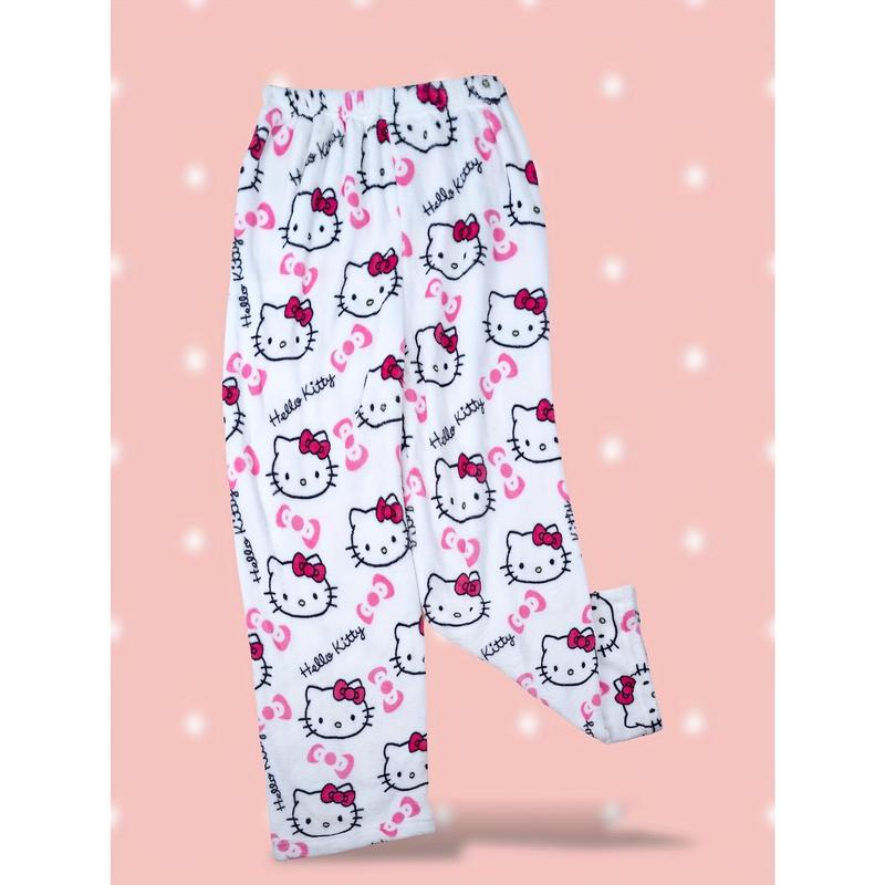 Licensed Sanrio Flannel Women's Pajamas, Kawaii Sanrio Hello Kitty, Casual Anime Pants, Warm White Wool, Autumn Fashion Gifts