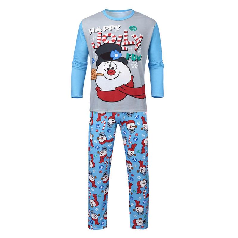 Matching Christmas Pajamas For Family, Cartoon Snowman Pattern Long Sleeve Tops+Long Pants Womenswear Casual