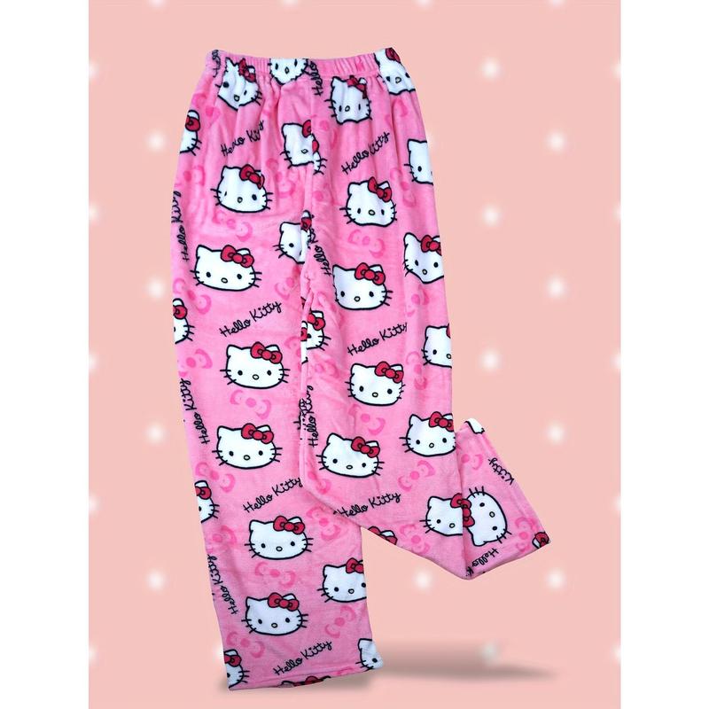 Licensed Sanrio Flannel Women's Pajamas, Kawaii Sanrio Hello Kitty, Casual Anime Pants, Warm White Wool, Autumn Fashion Gifts