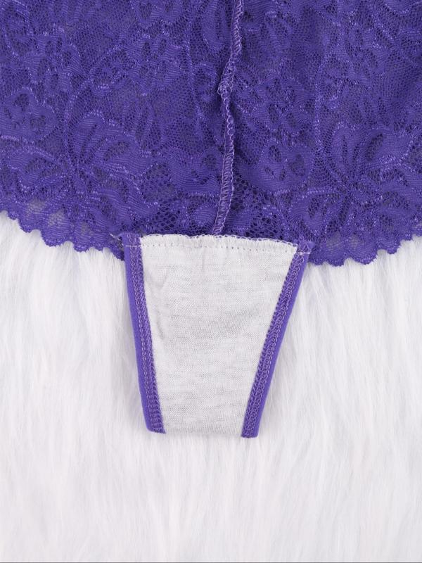  Floral Lace Semi-Sheer Panty, Soft Comfy Breathable Knicker for Daily Wear, Women's Underwear for All Seasons