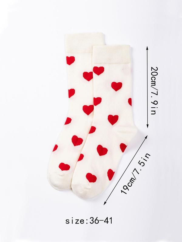 Women's Heart Print Crew Socks, 1 Pair Comfort Socks for Daily Outdoor Wear, Casual Lady Socks for All Seasons, Fashion Womenswear