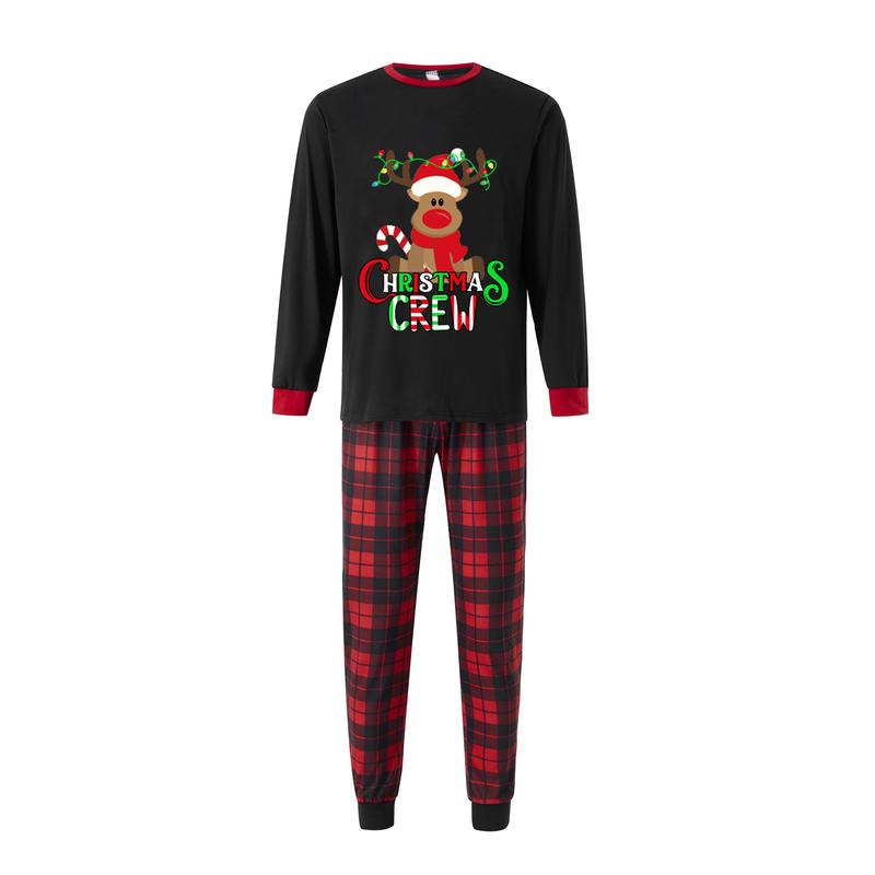 Matching Christmas Pajamas For Family Long Sleeve Reindeer Graphic Tops + Pants Set Loungewear