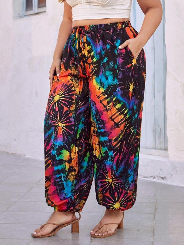  Tropical Print Drawstring Waist Jogger Pants, Boho Casual Elastic Waist Trousers for Daily Wear, Women's Bottoms for All Seasons