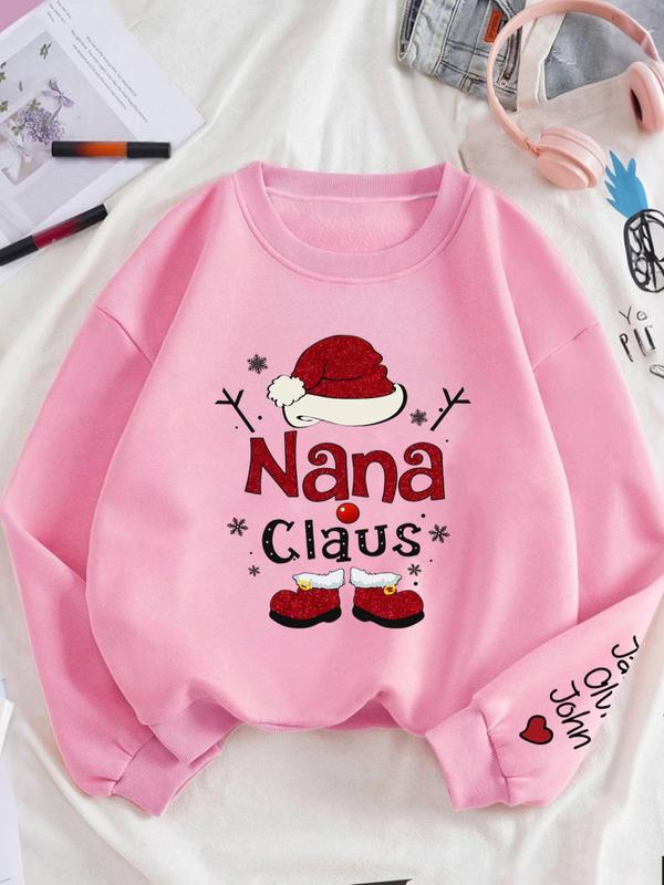 Women's Christmas Themed Letter Print Crew Neck Sweatshirt, Casual Long Sleeve Pullover for Fall & Winter, Women's Clothes for Daily Wear