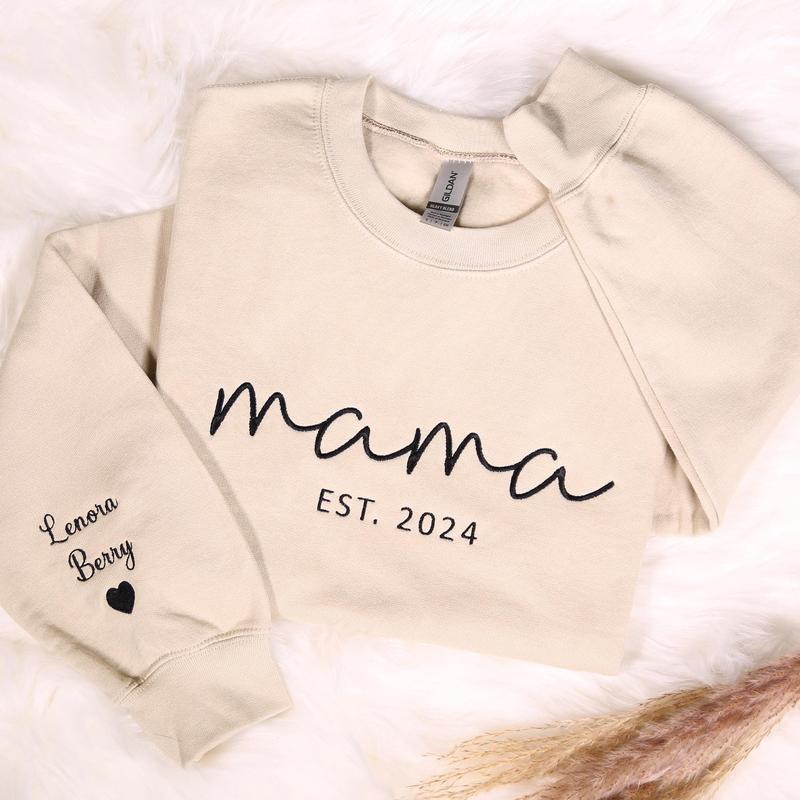 Custom Embroidered Mama Sweatshirt With Kids Names On Sleeve, Personalized Mom Embroidery Sweatshirt , Birthday Outfits