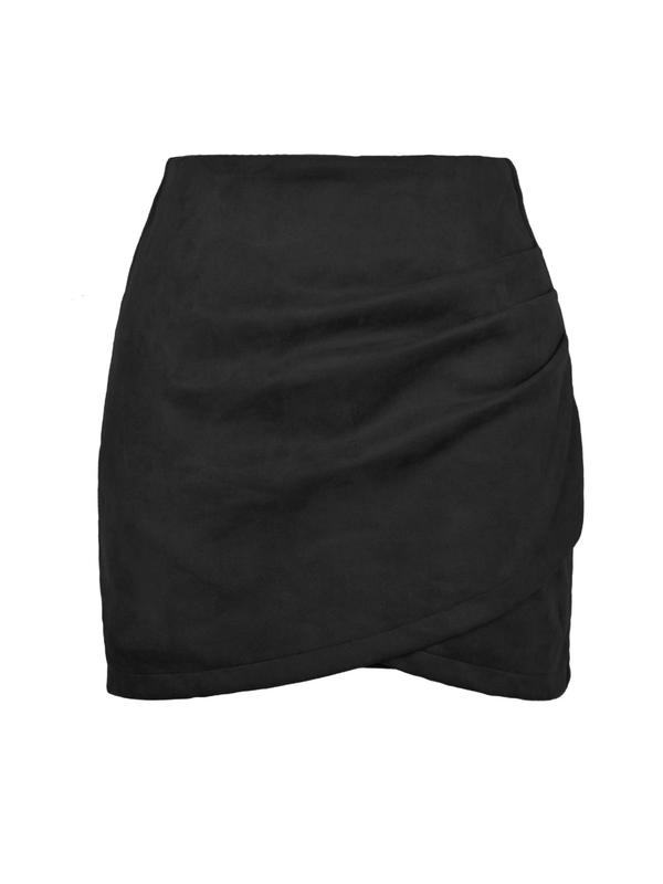 Women's Solid Ruched Wrap Bodycon Skirt, Fashion Girls Skirt, Casual High Waist Skirt for Daily Outdoor Wear, Women's Bottoms for Spring & Fall