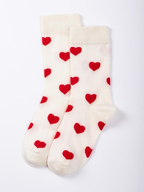 Women's Heart Print Crew Socks, 1 Pair Comfort Socks for Daily Outdoor Wear, Casual Lady Socks for All Seasons, Fashion Womenswear