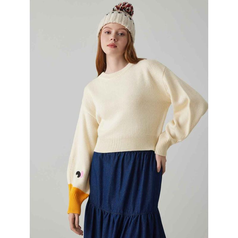 Cider [size 0-26] Round Neck Goose Pattern Sleeve Knitted Top