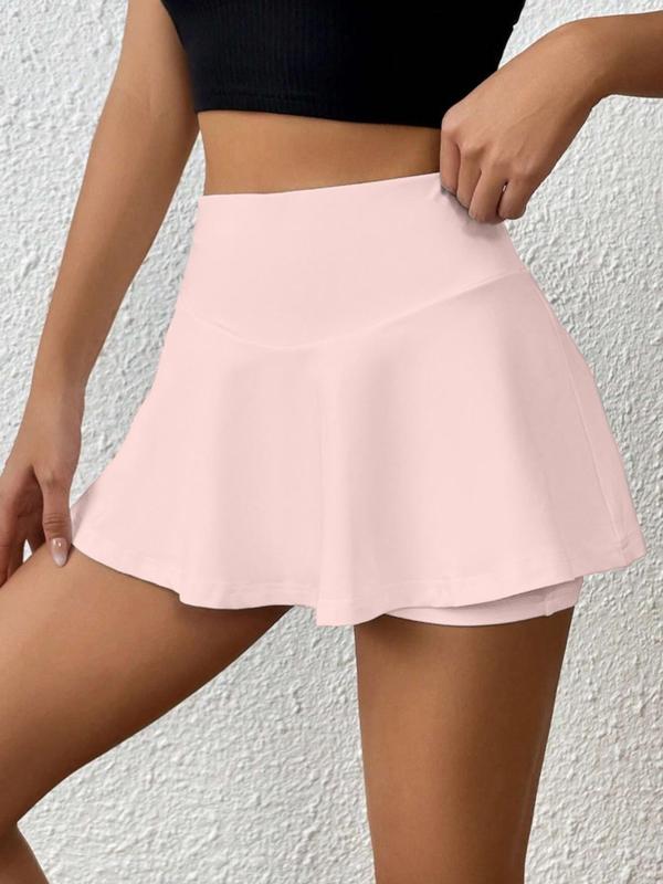 Women's 2-IN-1 Solid Color Peplum Skorts, Casual Wide Waistband Mini Skorts for Daily Wear, Ladies Summer Bottoms, Skorts for Women, Summer Outfits 2024, Women's Clothing, Downtown Girl Clothes