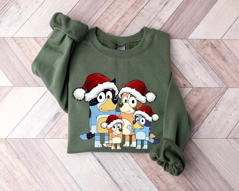 Bluey Family Christmas Comfort Color T-shirt, Bluey Christmas Sweatshirt, Bluey Family Hoodie, Christmas Sweatshirt, Bluey And Bingo Xmas