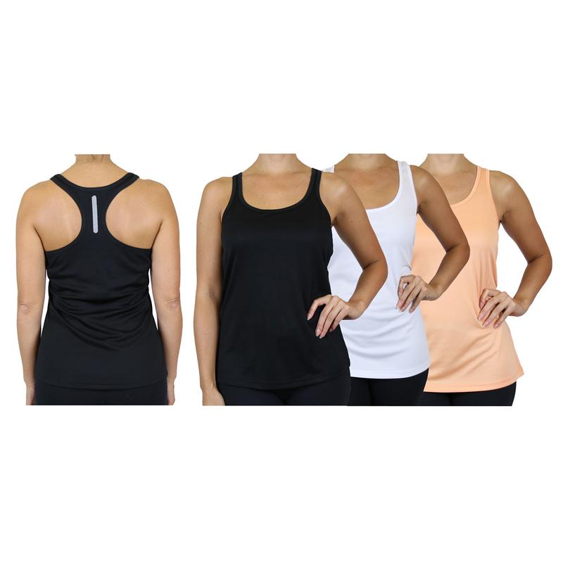 Women's 3-Pack Casual Slim-fitting Moisture Wicking Comfort Fabric Racerback Tops with Reflective Polyester