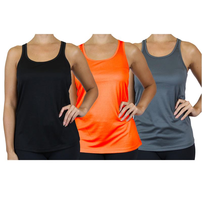 Women's 3-Pack Casual Slim-fitting Moisture Wicking Comfort Fabric Racerback Tops with Reflective Polyester