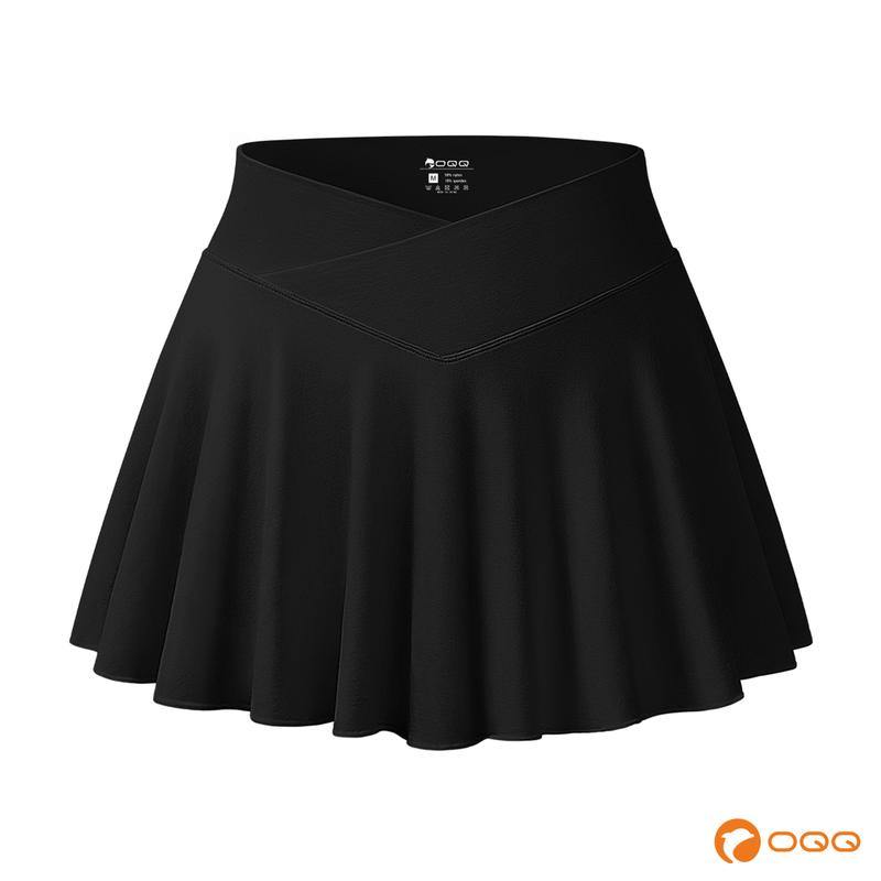 OQQ-Nine cents Women Flowy Sexy Basic Stretchy Cross Over Flared Casual Mini Skirts High Waist Bottom Fit Smooth Womenswear Underwear