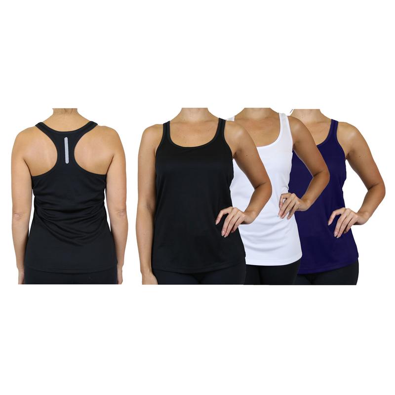 Women's 3-Pack Casual Slim-fitting Moisture Wicking Comfort Fabric Racerback Tops with Reflective Polyester