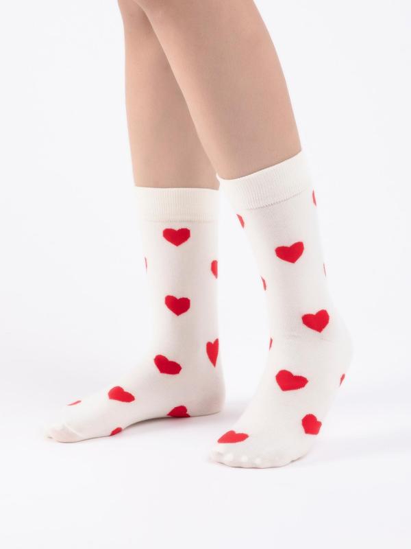 Women's Heart Print Crew Socks, 1 Pair Comfort Socks for Daily Outdoor Wear, Casual Lady Socks for All Seasons, Fashion Womenswear