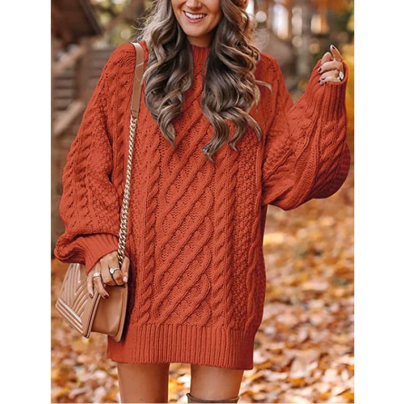 New Knitwear Women's Loose Mock Neck Thick Needle Pullover plus Size Solid Color Sweater