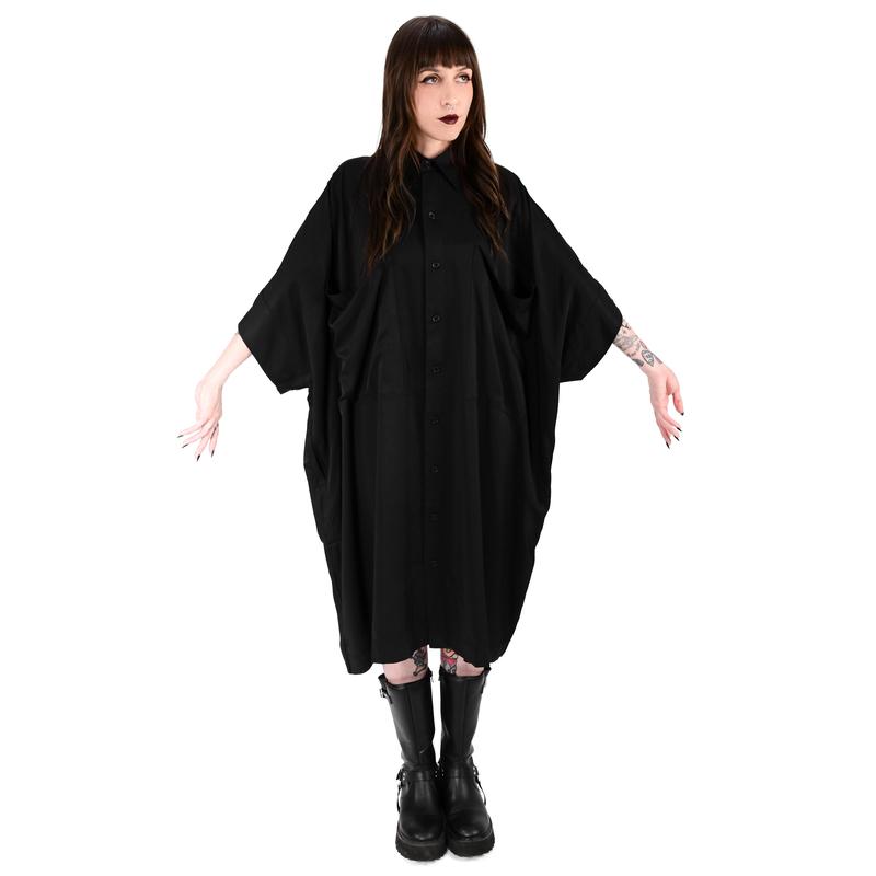 Arden Oversized Black Button Front Tunic Dress