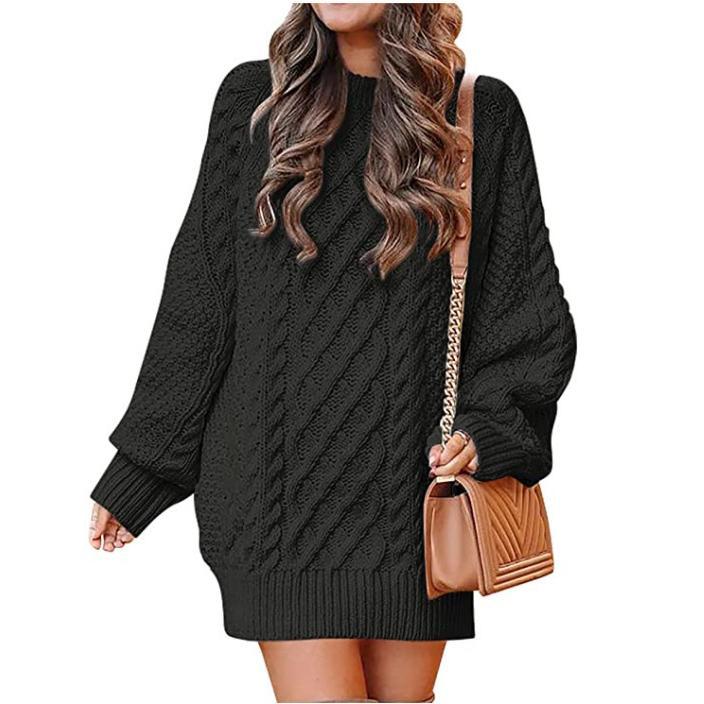 New Knitwear Women's Loose Mock Neck Thick Needle Pullover plus Size Solid Color Sweater