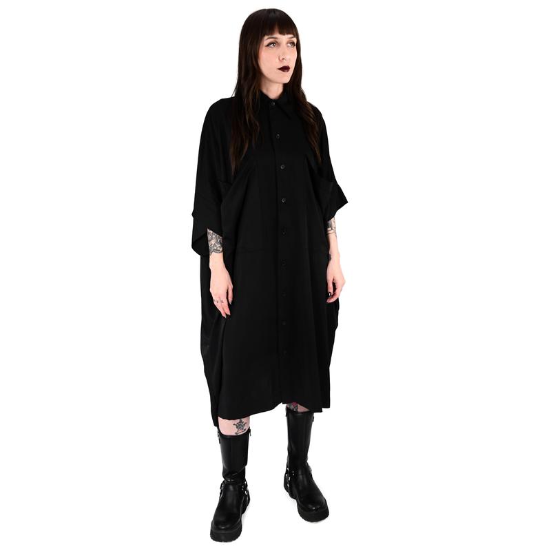 Arden Oversized Black Button Front Tunic Dress