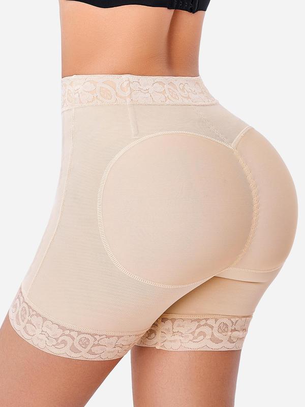 Women's Contrast Lace High Waist Shapewear Shorts, Zipper Fly Tummy Control Butt Lifting Shaper, Women's Shapewear Bottoms for Daily Wear