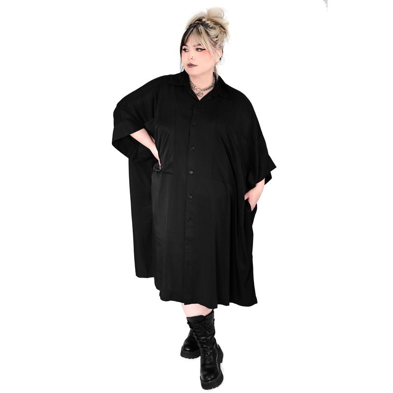 Arden Oversized Black Button Front Tunic Dress