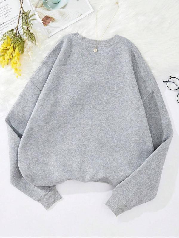 Women's Book & Letter Print Crew Neck Sweatshirt, Casual Long Sleeve Pullover for Fall & Winter, Women's Clothes for Daily Wear