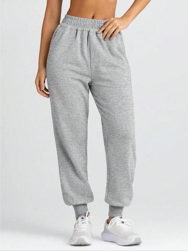 Women's Plain Pocket Elastic Waist Sweatpants, Casual Jogger Pants for Daily Wear, Ladies Bottoms for All Seasons