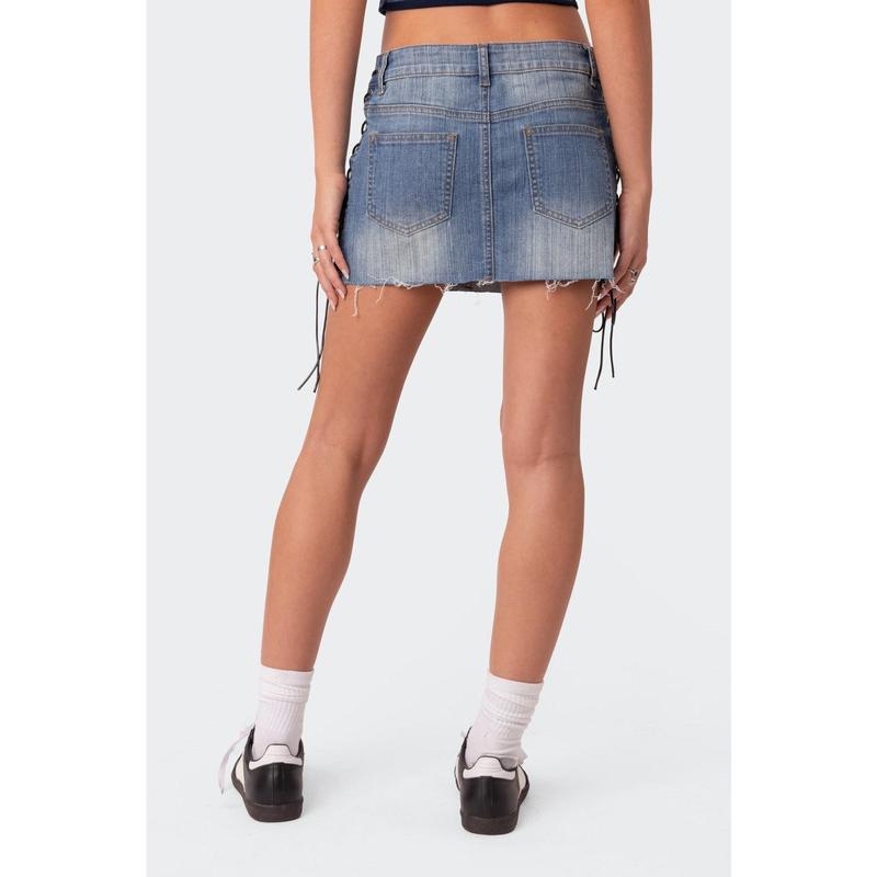 Side Lace Up Denim Mini Skirt