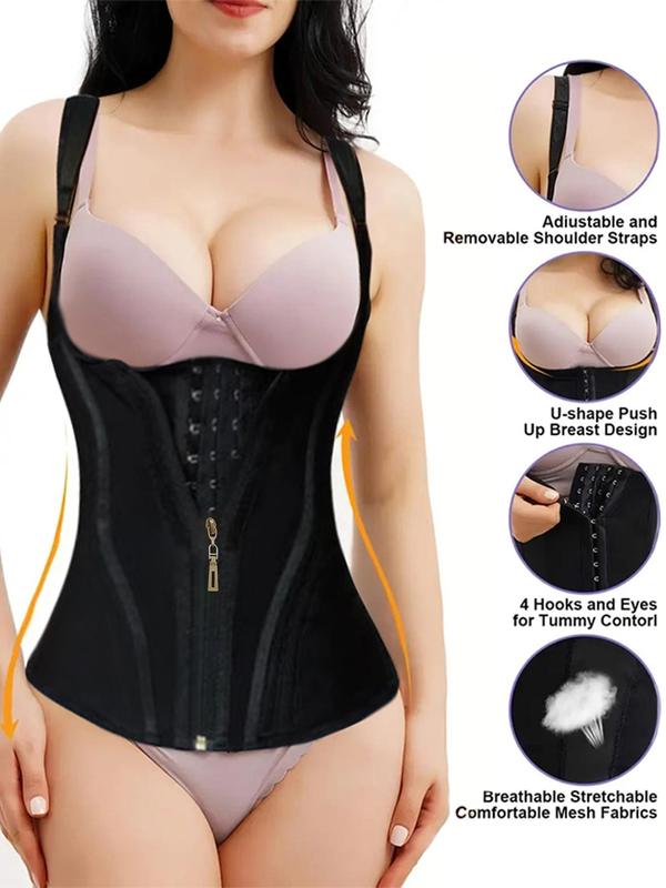 Women's Adjustable Hook & Eye Closure Zipper Front Shapewear Top, Comfort Open Bust Tummy Control Corset, Compression Waist Shaper,  Waist Trainer Women, Ladies Shapewear for All Seasons Sexy