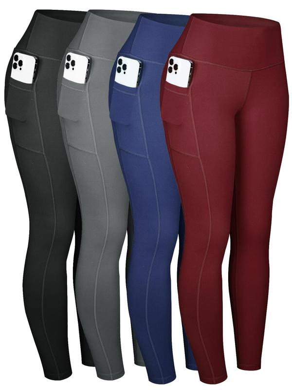 Women's Solid High Waist Pocket Leggings, Casual Comfy Breathable Skinny Pants for Daily Wear, Ladies Bottoms for Summer